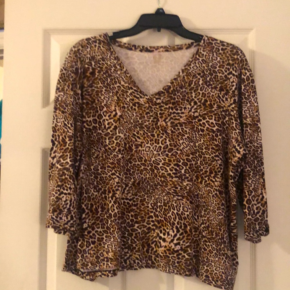 Anne Klein Animal Print 3/4 Sleeve Knit Top